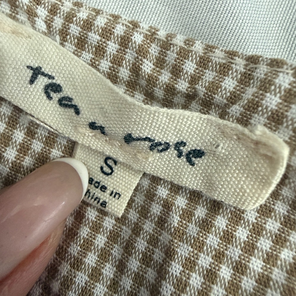 Tea n Rose Womens Cottagecore Tan Gingham Midi Dress Small Farmcore Peasant - Picture 7 of 8